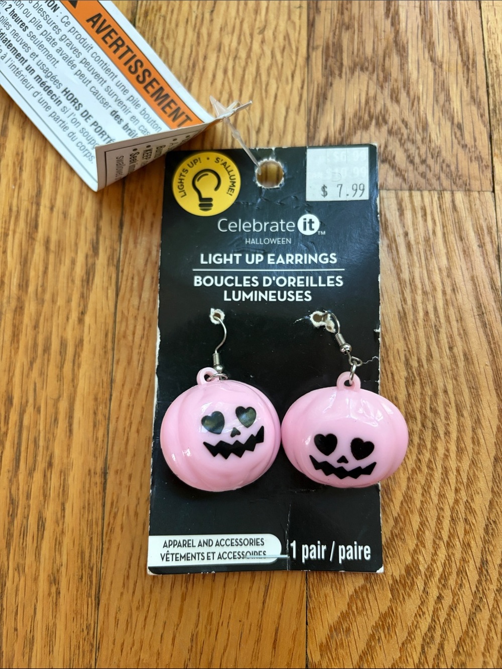 Pink Light-Up Jack-O'-Lantern Dangle Earrings
